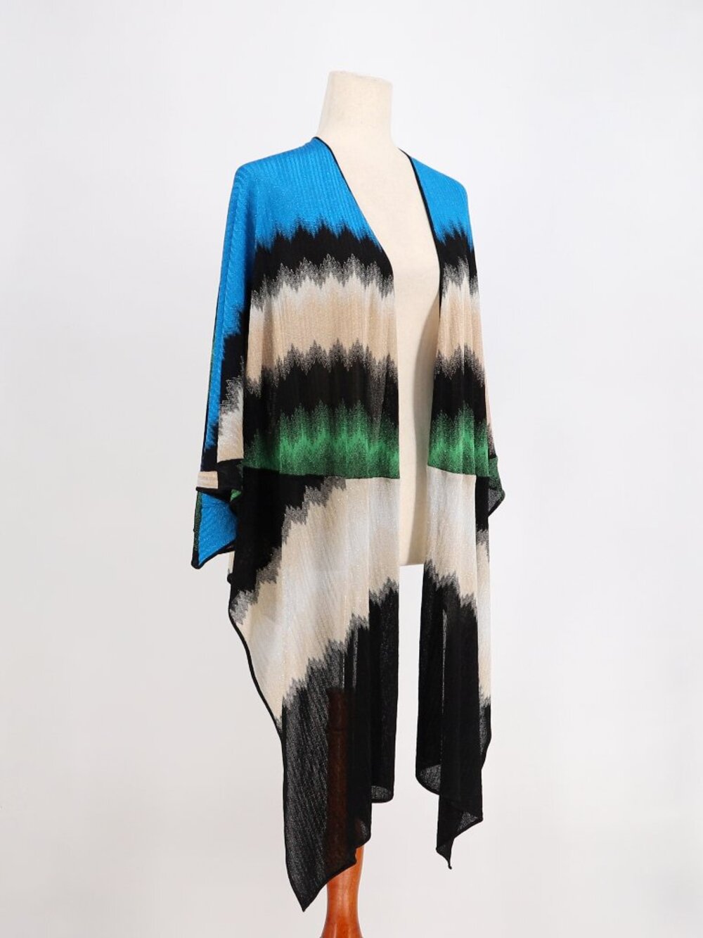 MISSONI Crochet Knit Shawl Multi Color Chevron Lightweight Made in Italy OS - Picture 2 of 6